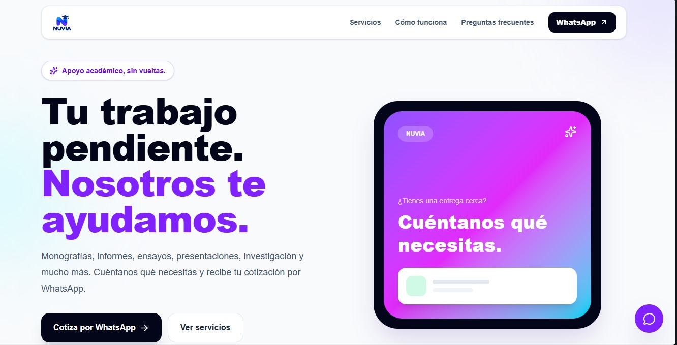 Sitio web de servicios académicos de NUVIA